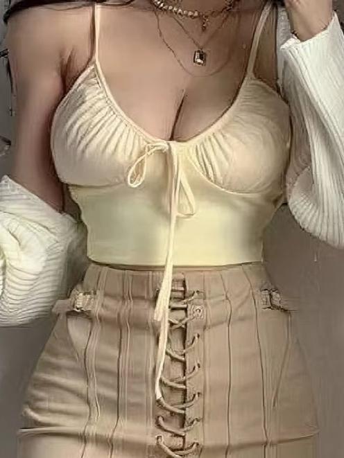 Sexy Deep V Neck Crop Top Women Camis Tank Tops Vintage Y2K Clothes T Shirt Underwear 2022 Fashion New